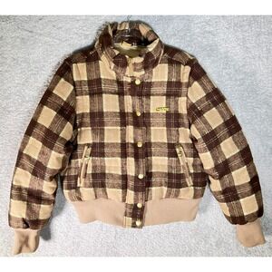 VTG Apple Bottoms Plaid Wool Blend Down‎ Puffer Jacket 1X Detachable Sleeves Y2K